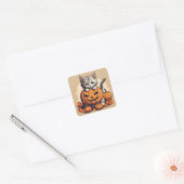 Schattigee Halloween Kitten en Jack-O'-Lantern Vierkante Sticker (Envelop)