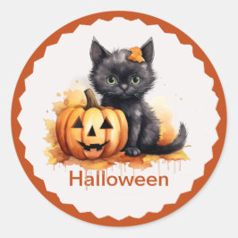 Schattigee Halloween Kitten en Pompoen Sticker