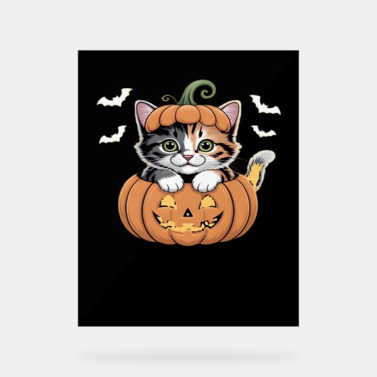 Schattigee Halloween Kitten in een Pumpkin Classic Acryl Bord (Voorkant)