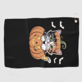 Schattigee Halloween Kitten in een Pumpkin Classic Golfhanddoek (Horizontaal)