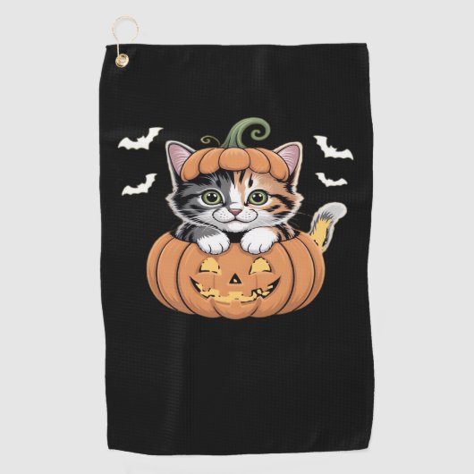 Schattigee Halloween Kitten in een Pumpkin Classic Golfhanddoek (Voorkant)