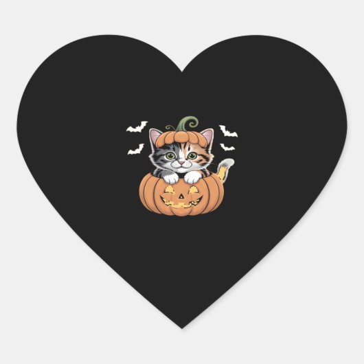 Schattigee Halloween Kitten in een Pumpkin Classic Hart Sticker (Voorkant)
