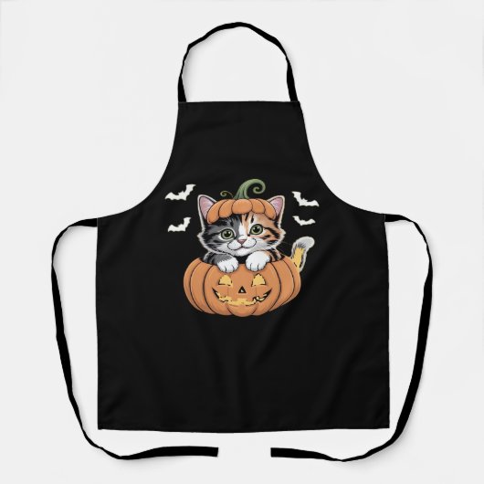 Schattigee Halloween Kitten in een Pumpkin Classic Schort (Voorkant)