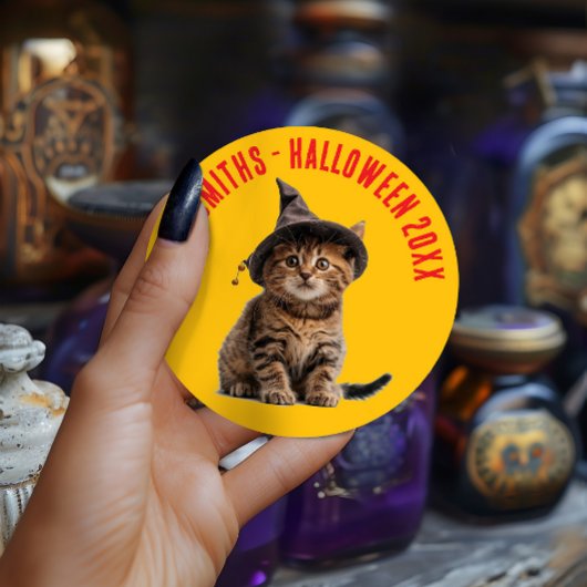 Schattigee Halloween Kitten In Witch Pet Party Fav Ronde Sticker
