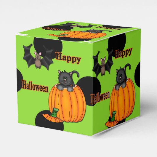 Schattigee Halloween kitten, vleermuis vierkante g Bedankdoosjes (Voorkant Zijde)