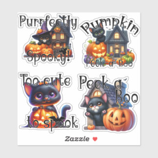 Schattigee Halloween Kittens met Pompoenen Sticker