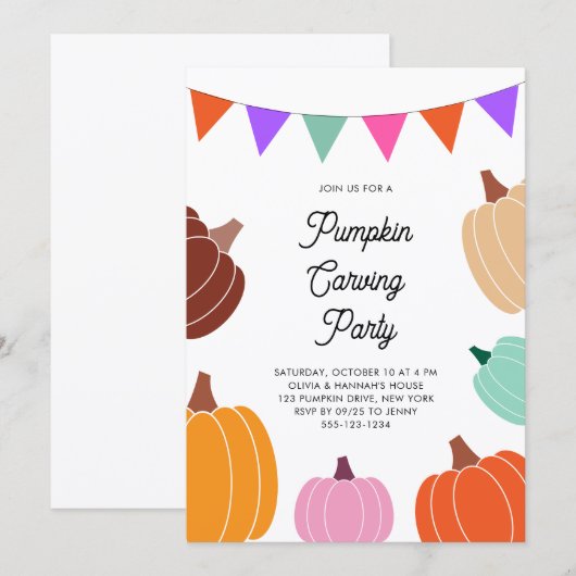 Schattigee Halloween Kleurrijke Pompoen Carving Pa Kaart (Voorkant / Achterkant)
