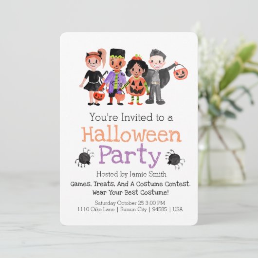 Schattigee Halloween Kostuum Kind Uitnodiging (Staand voorkant)