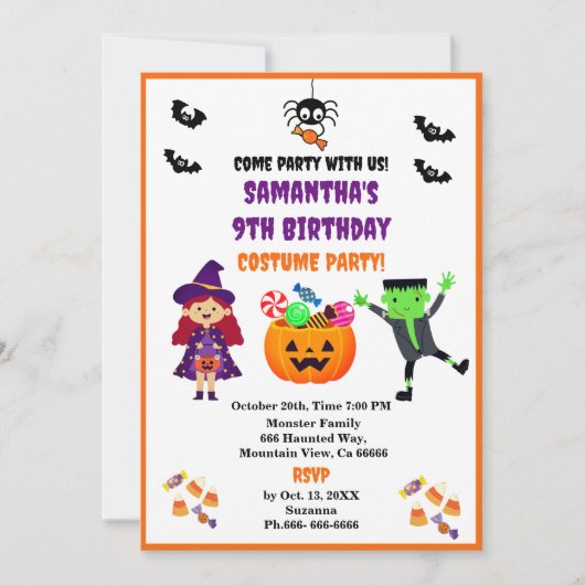 Schattigee Halloween Kostuum Verjaardagsfeest Kaart (Voorkant)