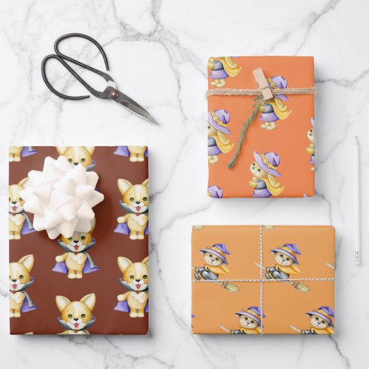 Schattigee Halloween kostuumdieren Inpakpapier Vel (Voorkant)