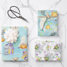 Schattigee Halloween Kostuumdieren Treats Blue Inpakpapier Vel