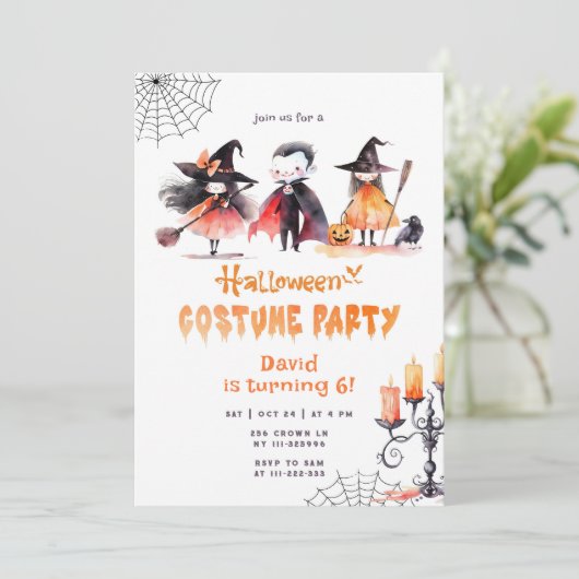 Schattigee Halloween kostuumfeest spookachtige ver Kaart (Staand voorkant)