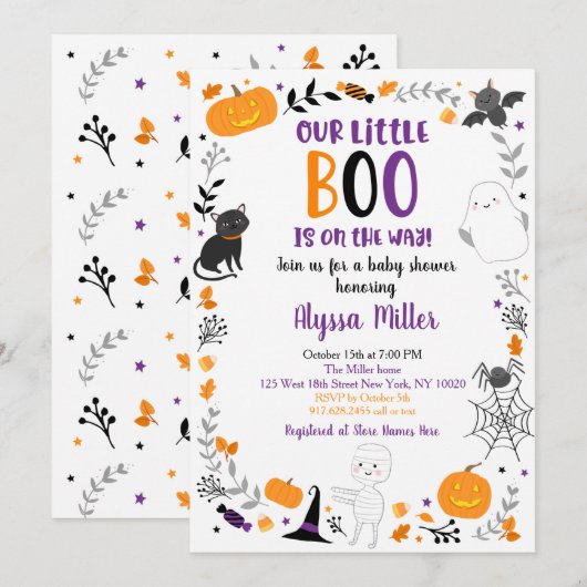 Schattigee Halloween Little Boo Baby shower Kaart (Voorkant / Achterkant)