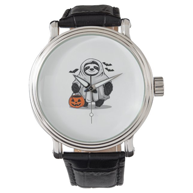 Schattigee Halloween Luiaard T-Shirt Schattig en S Horloge (Voorkant)