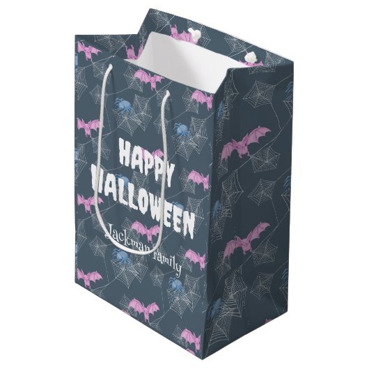 Schattigee Halloween met spinnen en vleermuizen, a Medium Cadeauzakje (Voorkant Gekanteld)