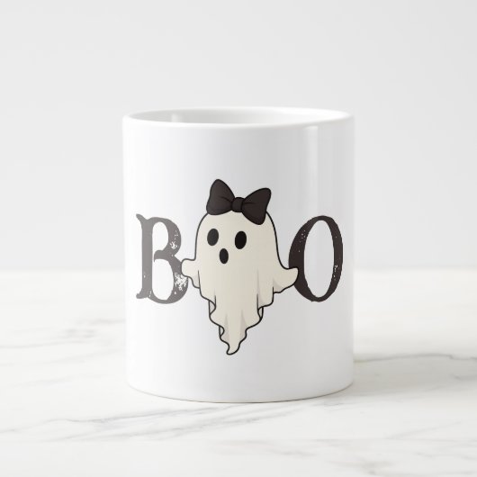 Schattigee Halloween Mok - "Boo" Ghost met boog (Voorkant)