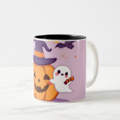 Schattigee Halloween-Mok - Kawaii Pumpkin, Ghost & Tweekleurige Koffiemok (Voorkant rechts)