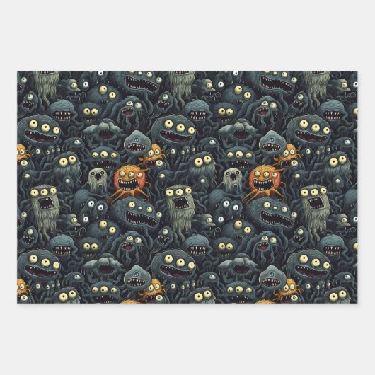 Schattigee Halloween Monsters in Dark humeurige Gr Inpakpapier Vel (Voorkant)