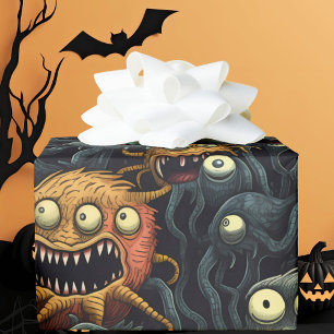 Schattigee Halloween Monsters, Sinaasappel, donker Cadeaupapier