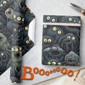 Schattigee Halloween Monsters, Sinaasappel, donker Cadeaupapier