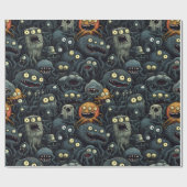 Schattigee Halloween Monsters, Sinaasappel, donker Cadeaupapier (Vlak)