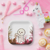 Schattigee Halloween-mummie in Spooky Graveyard -  Papieren Bordje (Feest)