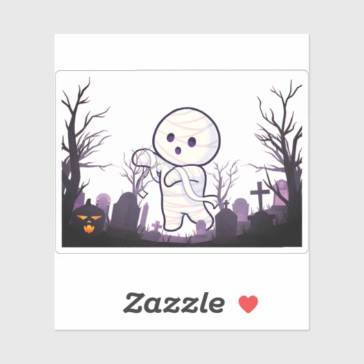 Schattigee Halloween-mummie in Spooky Graveyard - Sticker (Vel)
