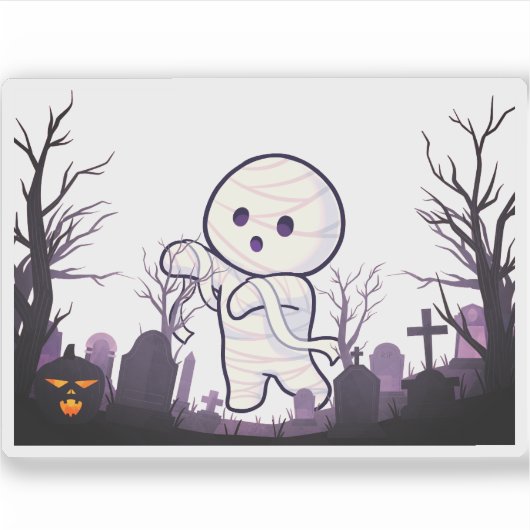 Schattigee Halloween-mummie in Spooky Graveyard -  Sticker (Voorkant)