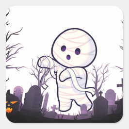 Schattigee Halloween-mummie in Spooky Graveyard -  Vierkante Sticker