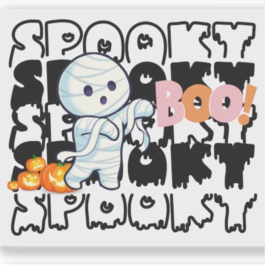Schattigee Halloween Mummy "Spooky Boo" Vinyl Stic Sticker (Voorkant)