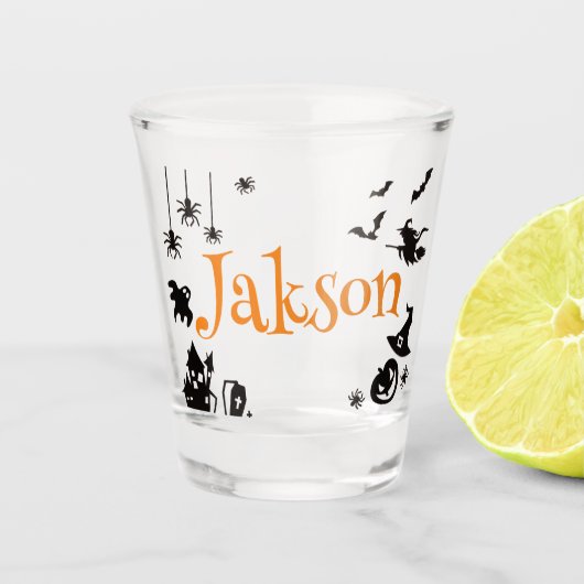 Schattigee Halloween naam Shot Glas (Voorkant)