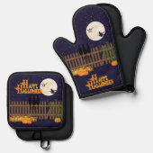 Schattigee Halloween nacht volle maan scène Ovenwant & Pannenlap Set (Voorkant / Achterkant)