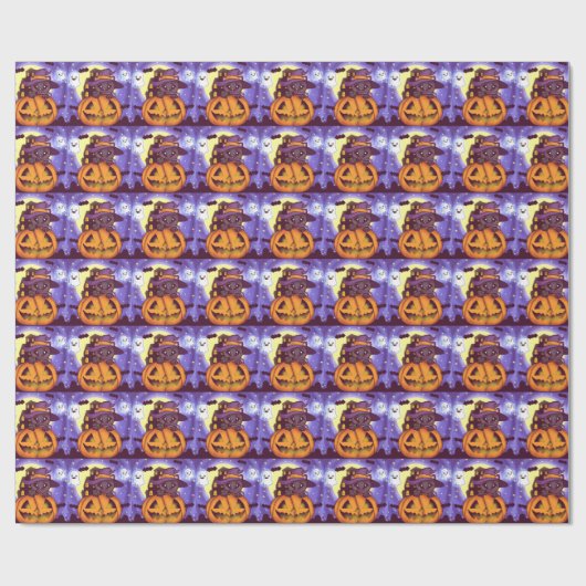 Schattigee Halloween Oktober Heksenkat Cadeaupapier (Vlak)