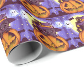 Schattigee Halloween Oktober Heksenkat Cadeaupapier (Rol Hoek)