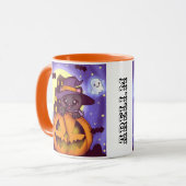 Schattigee Halloween Oktober Heksenkat Mok (Voorkant links)