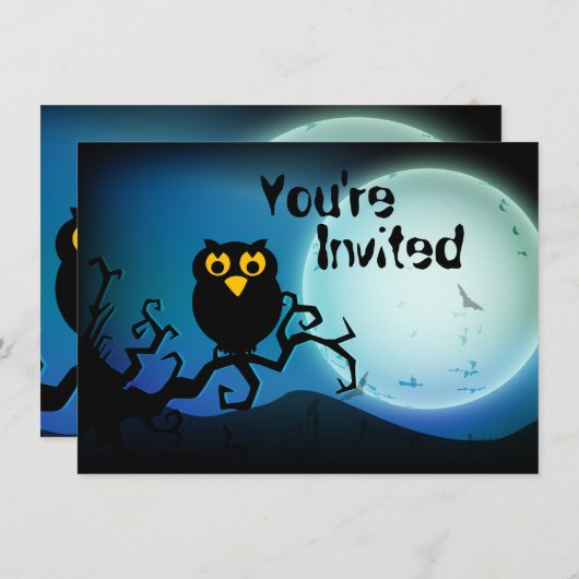 Schattigee Halloween Owl verjaardagsuitnodiging Kaart (Voorkant / Achterkant)