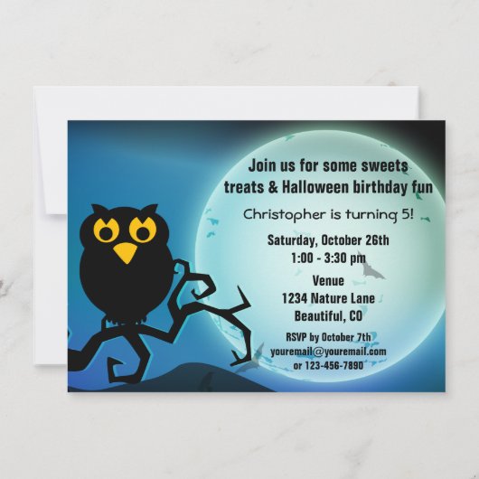 Schattigee Halloween Owl verjaardagsuitnodiging Kaart (Achterkant)