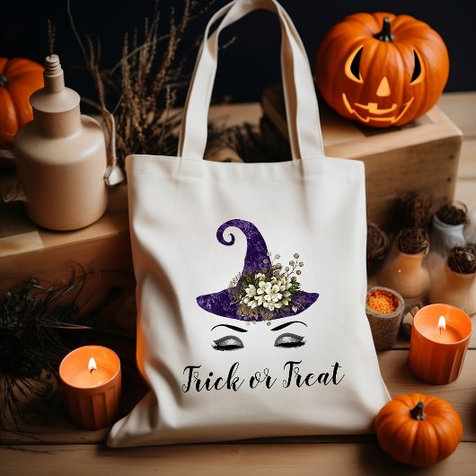 Schattigee Halloween Paarse Heks Pet Trick or trea Tote Bag