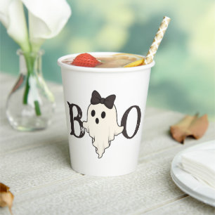 Schattigee Halloween Paper Cup - "Boo" Ghost met B Papieren Bekers
