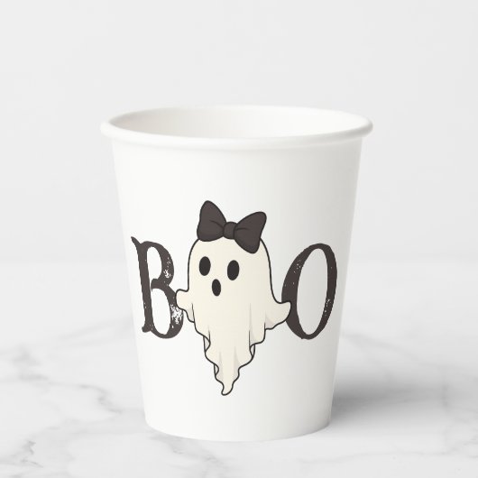 Schattigee Halloween Paper Cup - "Boo" Ghost met B Papieren Bekers (Voorkant)