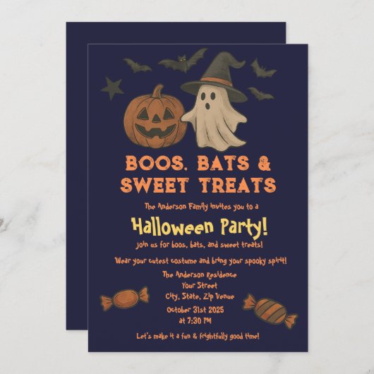 Schattigee Halloween - Pastel Pompoen & Snoep Part Kaart (Voorkant / Achterkant)