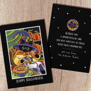 Schattigee Halloween Pie Witch Black Cat Mouse Fun Kaart