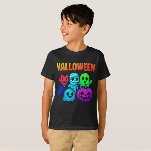 Schattigee Halloween Pixel Kleding unisex man vrou T-shirt (Voorkant volledig)
