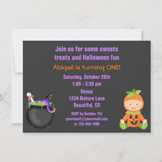 Schattigee Halloween Pompoen Baby 1e Verjaardag Ui Kaart (Achterkant)