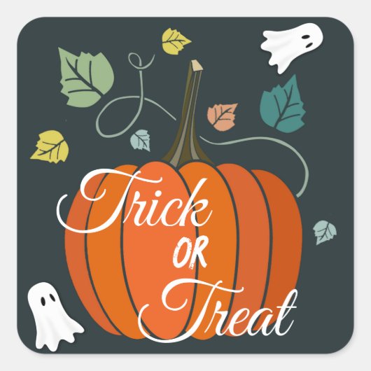 Schattigee Halloween Pompoen en Geesten Trick or t Vierkante Sticker (Voorkant)