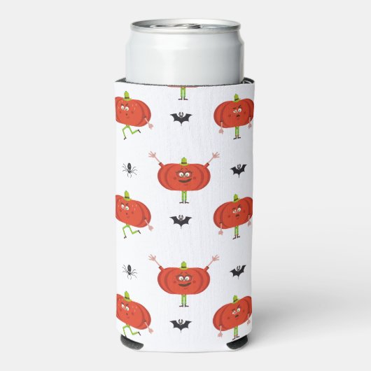 Schattigee Halloween pompoenen, spin & vleermuispa Seltzer Blikjeskoeler (Seltzer Achterkant)