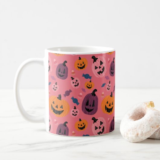 Schattigee Halloween pompoenpatroon Mok (Met donut)