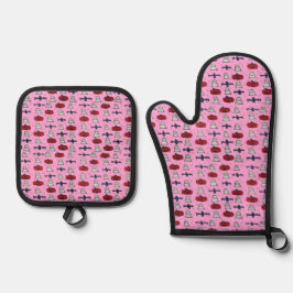 Schattigee Halloween Print op Roze Ovenwant & Pannenlap Set