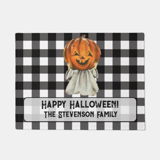 Schattigee Halloween Pumpkin Ghost aangepaste fami Deurmat (Voorkant)