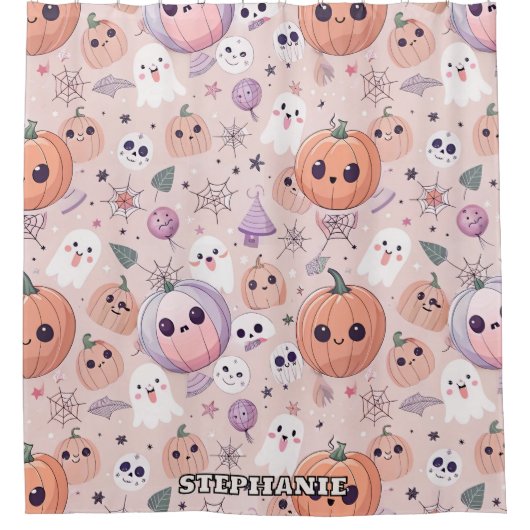 Schattigee Halloween Pumpkins & Ghosts op Pink Sea Douchegordijn (Voorkant)